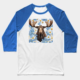 Moose And Alaska Forget-Me-Not Flowers Baseball T-Shirt